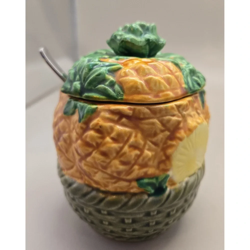 Jelly Jar. Vintage Pineapple Design With Serving Spoon Japan 1920 To 1950's‎